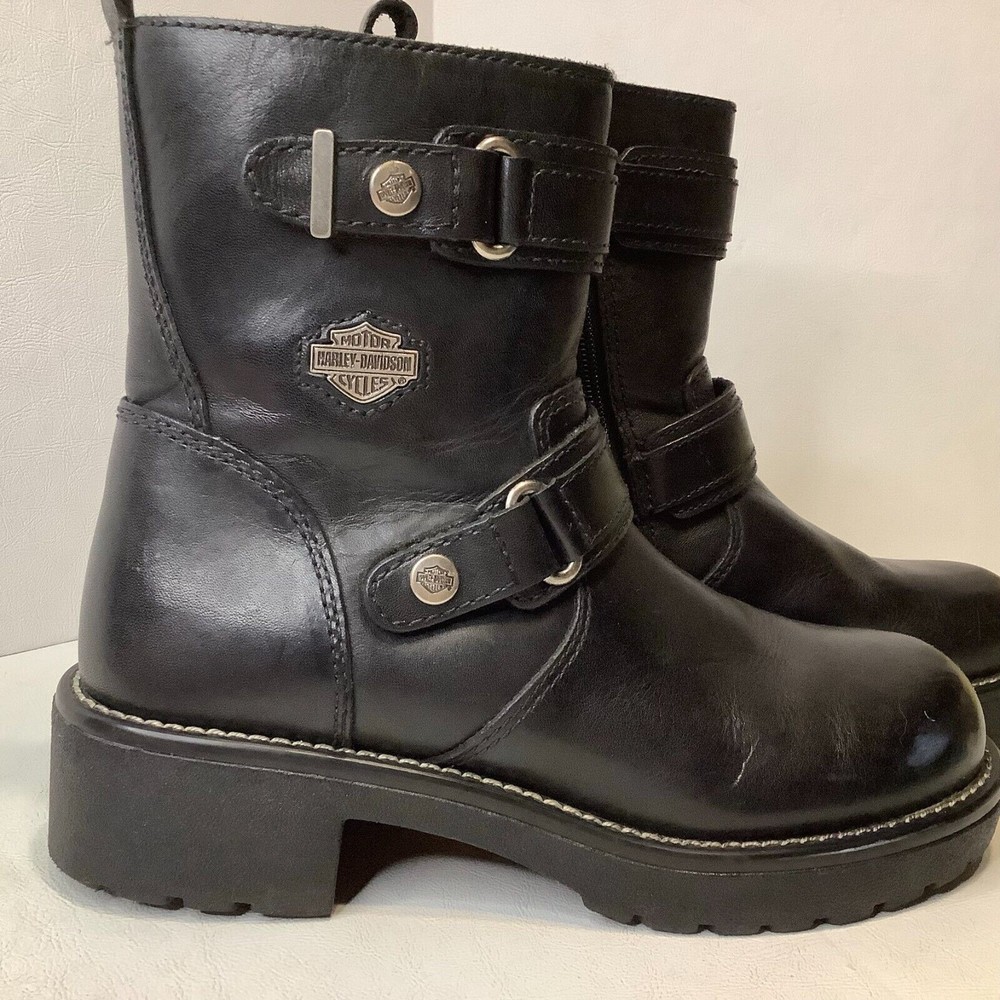 Harley Davidson Womens Black Leather Zip Motorcycle Boots 84009 USA Sz 8.5 - Picture 2 of 10